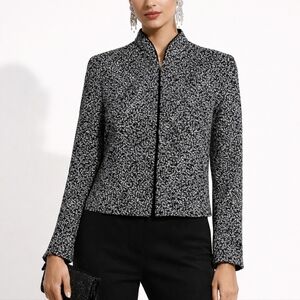 Jeanne Alexander Dinner Jacket Embroidered Metallic Zipper Black Silver Medium